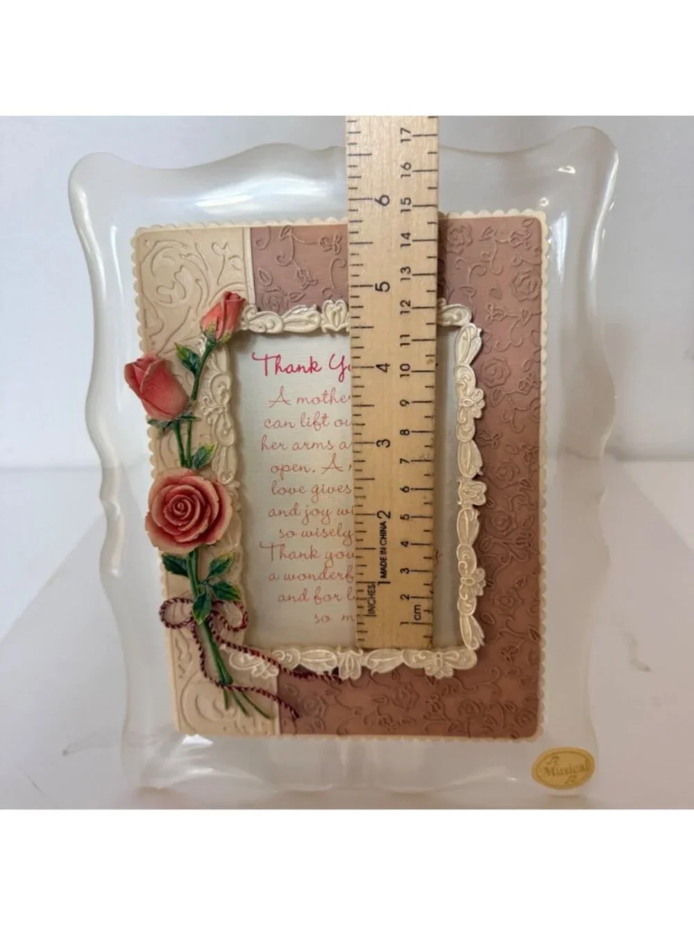 Thank You Mom Musical Frame Inspiration Rose Floral VTG Wind Beneath My Wings